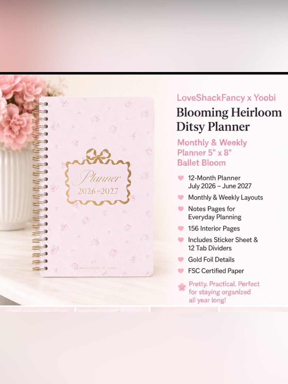 LoveShackFancy x Target Floral 2026-2027 Weekly & Monthly planner 5x8